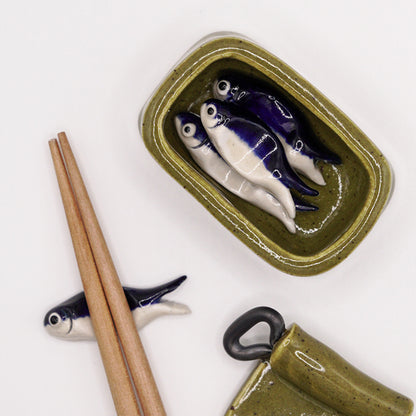 Sardine Chopstick Holder Set - Rustic Olive