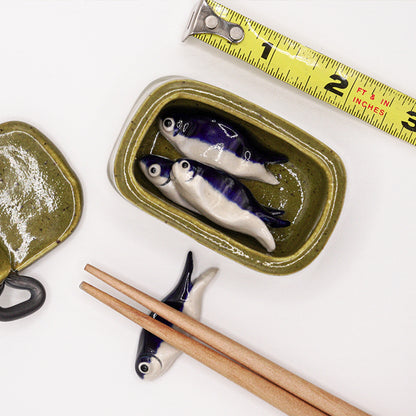 Sardine Chopstick Holder Set - Rustic Olive